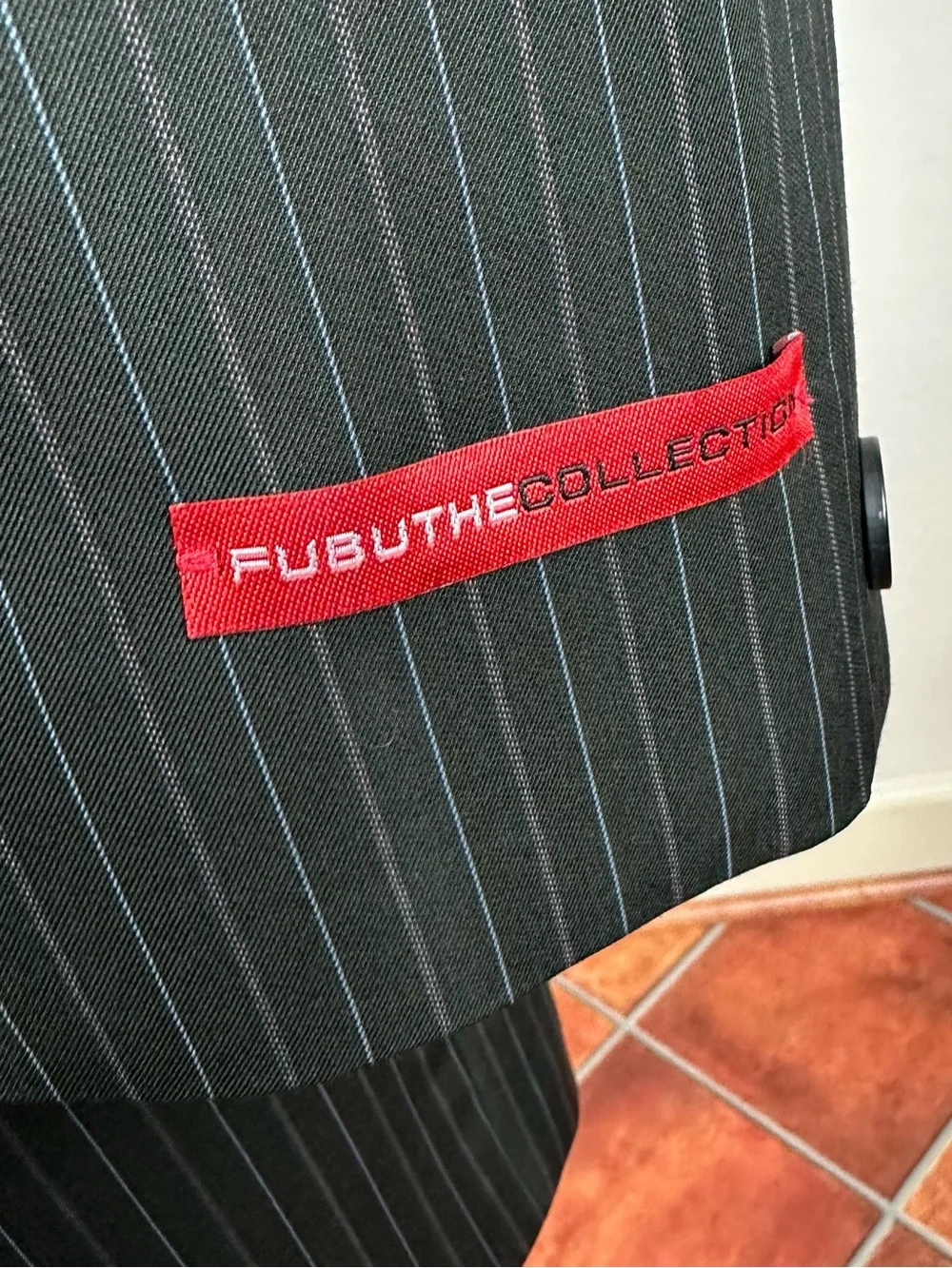 NWT FUBU The Collection Gold Liner Men's Pinstripe Blazer Single-Breasted Jacket